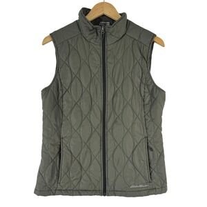 Eddie Bauer Womens Olive Green Quilted Full Zip Puffer Vest D3656607 Large